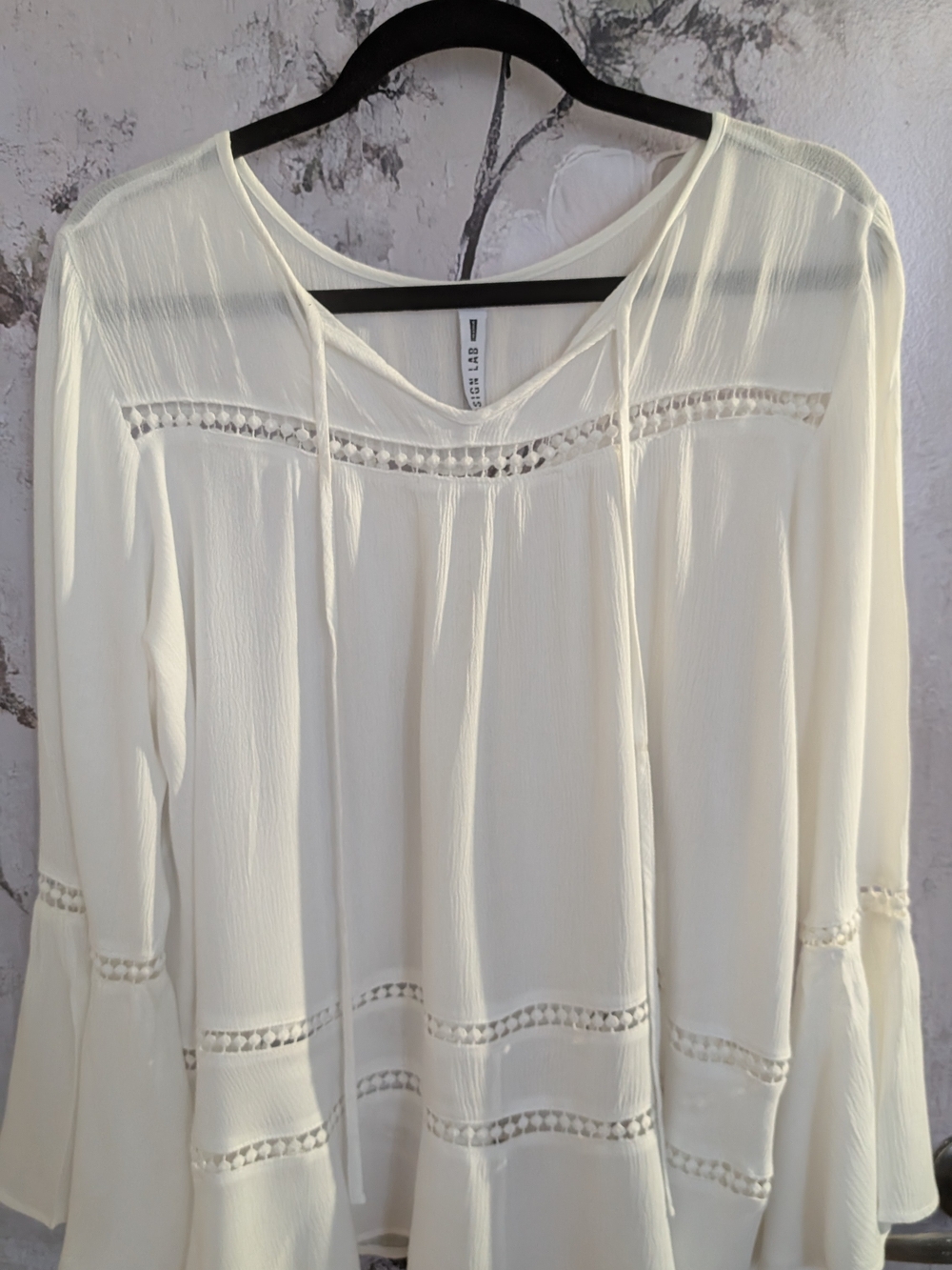 Design Lab Lord & Taylor Cream Crochet-Trim Peasant Tunic